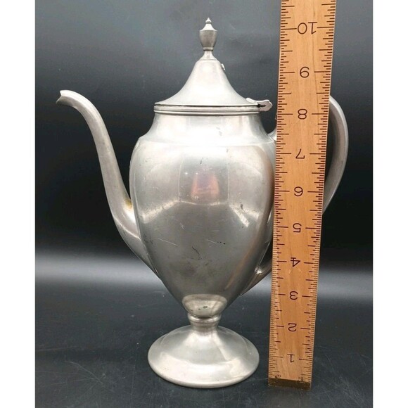 Vtg Insico Pewter Tea Pot 517 9"  Hinges Lid Pedestal Footed - Picture 3 of 9
